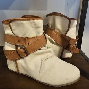 Beige and Brown Women's  Ankle wedge Boots